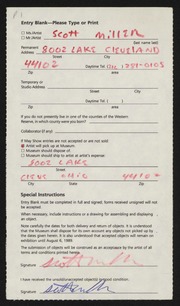 Entry card for Miller, Scott for the 1989 May Show.