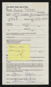 Entry card for Peters, Annie for the 1989 May Show.