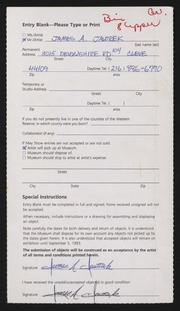 Entry card for Javorek, James A. for the 1993 May Show.