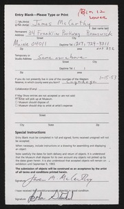 Entry card for McCarthy, James for the 1993 May Show.