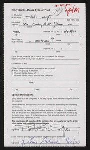 Entry card for Wright, Robert for the 1993 May Show.