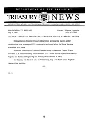 Media Advisory on Possible Currency Features