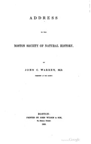 Cover of: Address to the Boston Society of Natural History