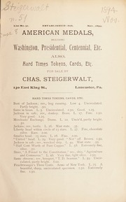 American medals, including Washington, presidential, centennial, etc., also, hard times tokens, cards, etc. [Fixed price list number 51, November 1894]