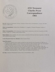 ANS Treasurer Charles Pryer Correspondence 1903 [ANS Archives]