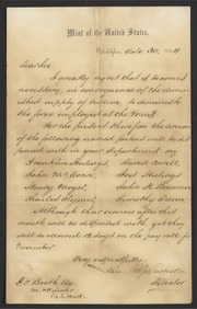 Letter from J. Ross Snowden to James Curtis Booth, October 30, 1854