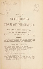 Catalogue of a choice collection of coins, medals, paper money, etc. [Fixed price list number 37, March 1893]