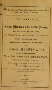 Catalogue of coins, medals & continental money ... [10/17/1860]