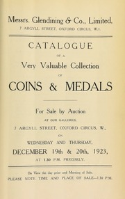 Catalogue of a very valuable collection of coins & medals, including the property of O.F. Don Airth, Esq., M.B., B.Sc., of Gosforth, Northumberland; and other owners, [containing] ... a snuff box, made by Abert Smith, the entertainer, from oak saved from the Drury Lane theater fire; in the lid is inserted a silver medal of David Garrick, 1772; [etc.] ... [12/19/1923]