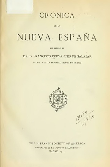 Crónica De La Nueva España - Francisco Cervantes de Salazar : Francisco ...