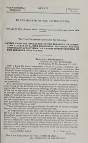 Document 93: In the Senate of the United States: Letter from the Secretary of the Treasury, transmitting a draft of a joint resolution providing for the temporary appointment of expert money counters in the Treasury Department.