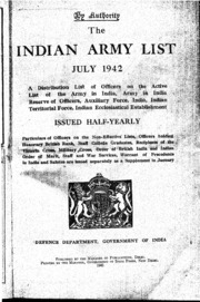 Indian Army List For July    1942