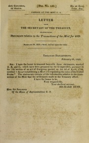 Letter from the Secretary of the Treasury, transmitting statements relative to the transactions of the Mint for 1828