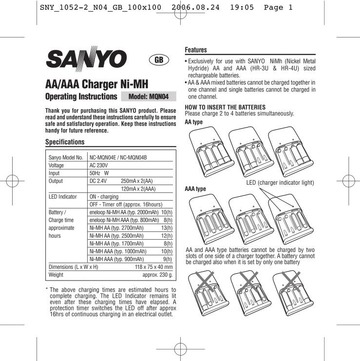 Sanyo Battery Charger NC-MQN04E user manual : Free Download, Borrow, and Streaming Internet Archive