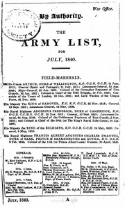 The Army List [British Army] 1840 July to December...