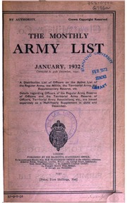 The Monthly Army List [British Army] 1932 January,...