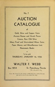 No. 7. Auction catalogue of gold, silver and copper coins; Ancient Roman and Greek pieces, crowns, rare old silver, many proof and uncirculated minor coins, paper money and miscellaneous lots, numismatic books. [01/16/1936]