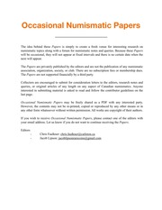 Occasional Numismatic Papers