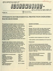 Ontario's Environmental Protection Industry - Backgrounder / Industrie Ontarienne De La Protection Environnementale [1992]