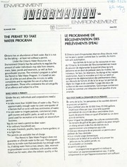 Permit to Take Water Program /Le Programme De Reglementation Des Prelevements D'eau - (Replaced by 3930) [1990]
