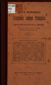 Revue historique de l'ancienne langue française et