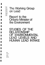 Studies of the relationship of environmental lead levels and human lead intake / [1974]