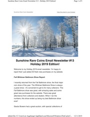 Sunshine Rare Coins Email Newsletter (#13)