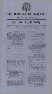 Government Gazette, Vancouver Island (May 09, 1865